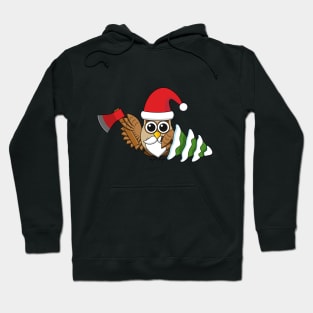 Christmas Owl with Axe and Snowy Pine Tree Hoodie